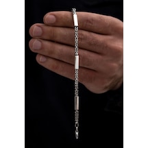 Kare Parçalı Erkek Kral Gümüş Bileklik Künye 3.5mm Orta Kalınlıkta