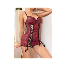 Lily Bianca Nightwear Ön Tarafı Çapraz İp Detaylı Mini Fantezi Elbise Bordo