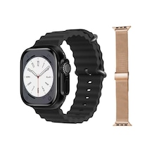 GS8 Watch 8 Ultra Akıllı Saat Siyah Watch 2.02 Inc Gold Metal Kordon Hediye (İthalatçı Garantili)