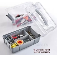 Büyük Boy Bölmeli Organizer Kutu 9 Litre - Şeffaf Tasarım Saklama Kabı - Ev Araba Saklama Kutusu - Ev Banyo Düzenleyici, Dolap Düzenleyici, Saklama, Kutu, Organizer Açık Ahşap