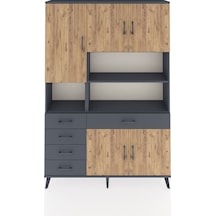 Arges Dolap 9 Raflı 5 Çekmeceli 5 Kapaklı 132x30x195 Antrasit-çam/antrasit Atlas Çam/antrasıt
