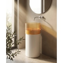 Crystal Şeffaf Sarı Beyaz Cam Monoblok Lavabo Renkli