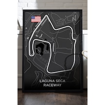 Laguna Seca Pist Haritası Siyah Ahşap Çerçeveli Poster, Dekoratif Harita Duvar Tablosu