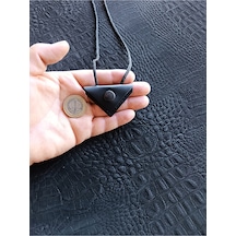Mini Cevşen Dualı Kolye Muska Hakiki Deri El Yapımı Üçgen Siyah