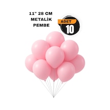 Metalik Balon 11 İnc 28 Cm 10 Adet Parti Doğum Günü Kutlama Süsleri Pembe