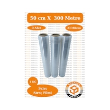 Streç Film 50cm 3 Adet, Şeffaf, 23 Mikron, 1000 Gr, Dayanıklı Eşya, Koli Ve Palet Streci