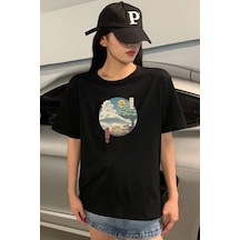 Flood Of Style Unisex Neighbor's Ukiyo E Baskılı T-shirt Siyah
