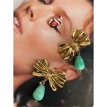 Pinery Jewels Kurdele Firüze Taşlı Paslanmaz Çelik Kadın Küpe Çifti Altın