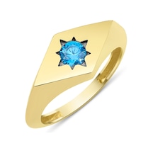 Fiyonk Kuyumculuk 14 Ayar Altın Aquamarine Taş Detaylı Dörtgen Yüzük 001