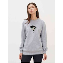 Powerpuff Girls Buttercup Baskılı Gri Kadın Sweatshirt