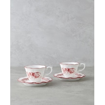 English Home Carmine Porselen 4 Parça 2 Kişilik Çay Fincanı Takımı 200 Ml Kırmızı - Beyaz