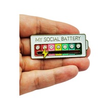 My Social Battery Metal Broş Mizahi Ruh Hali Rozeti,  Düzeyi Pin Aksesuar Beyaz