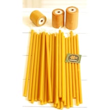 50 Adet Balmumu Mum Ve 3 Adet Özel Dizayn Ahşap Silindir Mumluk Dilek Mumu Doğal Petek Mum Beeswax Candle Sarı Çok Renkli
