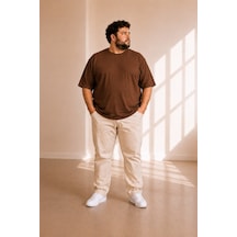 Sngl Tekstil Erkek Büyük Beden Oversize Kısa Kollu T-shirt 3xl 4xl 5xl 6xl 7xl 8xl 9xl 10xl Kahverengi