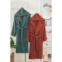 Doğa Yeşil Kiremit Kapüşonlu Çift Bornoz