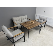 Modern Güneş Balkon, Bahçe, Cafe - Metal Kanepe Koltuk Takımı - 2+1+1 + Masa Açık Gri Modernsh28 Açık Gri