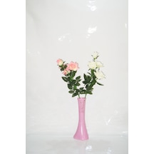 40 Cm Pembe İşlemeli Vazo Pembe Beyaz Gül