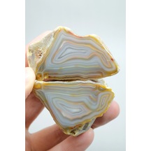 Pastel Mavi Sarı Bal Rengi Ve İnce Beyaz Şeritli Siyah Deniz Akik Çifti