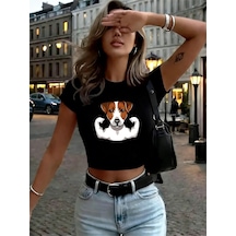 Noıssey Russell Terrier Puppy Baskılı Kadın Babby Teet-shirt Yaz O-boyun Yumuşak Üstler Sokak İnce Sokak Siyah