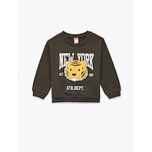 Koton Şardonlu Uzun Kollu Bisiklet Yaka Kaplan Baskılı Sweatshirt Antrasit 6wmb10085tk Antrasit
