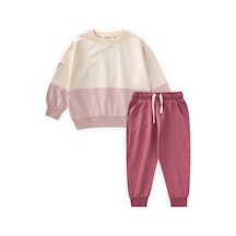 Cigit Garnili Sweatshirt İnce Mevsimlik Takım 8-12 Yaş Ekru Antik Pembe