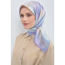 Armine Tivil Saf İpek Eşarp 9513 - 31 Lila Kırçıllı Desen Lila Mavi