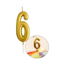 6 Yaş Gold Rakam Mum, Parlak Altın Rengi Doğum Günü Mumu Sarı Yaldızlı Pasta Mumu