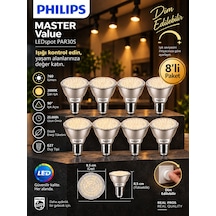 8 Adet Philips 9.5w 3000k Sarı Işık E27 Duylu 760 Lümen Dim Edilebilir Par30 Ampul