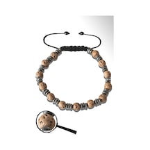 Sertifikalı Hematitli Kahverengi Volkanik Lav Taşı Bileklik - Yan Çok Renkli