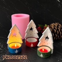Pk1002522 - Silikon Kalıp Mum Kalıbı - Yıldızlı Çam Ağacı Mumluk Renksiz