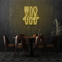 Restoranlara Özel Diner Yazılı Çatal,bıçak,kaşık Şekilli Neon Tabela Sarı