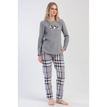 Vienetta Kadın Polar Uzun Kol Gri Pijama Takım C0t6n0o304 001