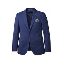 Plus Scorpion Erkek Lacivert Mono Yaka Likralı Blazer Ceket Esnek Konfor Kumaş, Tek Düğmeli Slim Fit Lacivert