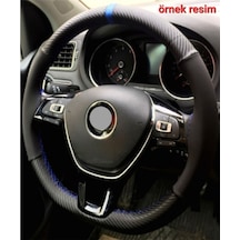 Dacia Sandero Uyumlu Dikmeli Direksiyon Kılıfı Alkantara-karbon Mavi Yüzüklü