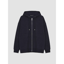 Lcw Modest Lacivert Kapüşonlu Oversize Kadın Kalın Fermuarlı Sweatshirt