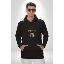 Türk Kurt Beyaz Ay Kadın Erkek Siyah Kapüşonlu Sweatshirt Hoodie Siyah