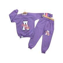 Kız Çocuk Arizona A Harf Desenli Kolu Çizgi Şeritli Bisiklet Yaka Lila Renk Eşofman Takımı 001 Kız Çocuk Arizona A Harf Desenli Kolu Çizgi Şeritli Bisiklet Yaka Lila Renk Eşofman Takımı 001