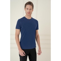 Comfort Fit Bisiklet Yaka Modal Kısa Kol Casual Lacivert Tişört Ts 895 Lacivert