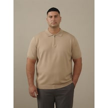 Maccali Erkek Bej Büyük Beden Relax Triko Polo Yaka Tişört
