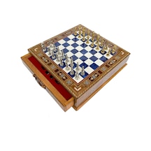 Metal - 909 - Osmanlı Taşlı Çekmeceli Satranç Takımı Sc32osm - Mavi Tahta - Myceshop - - Sc32mosmm