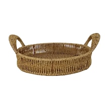 Mien Dekoratif Dayanıklı Çok Amaçlı Rattan Yuvarlak Tepsi Küçük Boy S Kahverengi