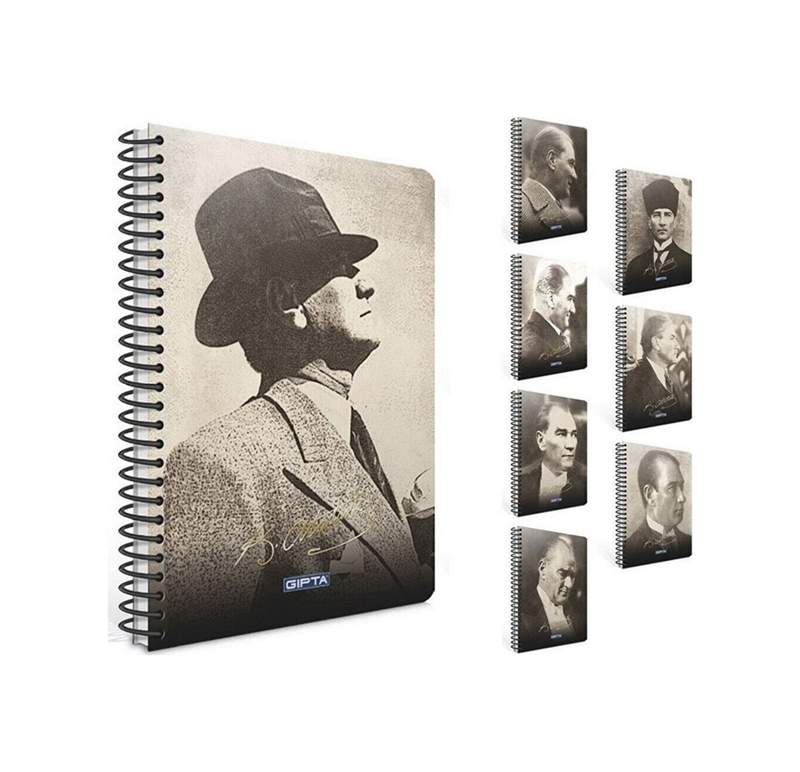 Atatürk Spiral Sert Kapaklı Defter A4 -100 Yaprak Kareli Çok Renkli