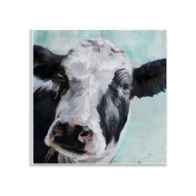 Stupell Ev Dekoru Koleksiyonu Mavi Duvar Plakası Üzerine Nazik Çiftlik İnek Boyama Sanatı, 30 X 40 Cm, Çok Renkli