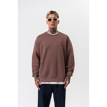 Erkek Respire Yazı Detaylı Basic Oversize Sweatshirt Kakao Kahverengi