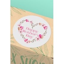 Happy Mother's Day Çiçek Çelenk Etiket 3x3cm St2395 Çok Renkli