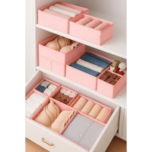 Serstil 6'lı Çekmece Içi Düzenleyici Organizer Set - Çok Amaçlı Dolap Içi Kutu Seti - Pembe Benekli Pembe Puantiye