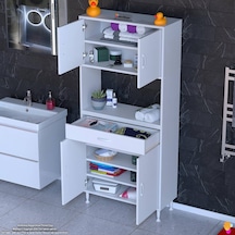 Modilayn Arda Banyo Dolabı 85x173x32,5cm 1 Çekmece 4 Kapak Ve 7 Raflı İhtiyaca Uygun Kolay Kurulum Beyaz