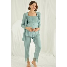 Monamise 18468 Hamile Lohusa Sabahlıklı Pijama Takımı -yeşil