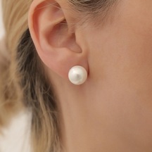 925 Ayar Gümüş White Tatlısu İncisi Küpe-12mm