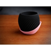 3d Baskı Küre Saksı - Kafes Dokulu İki Parçalı Dekoratif Saksı - Siyah-pembe Çok Renkli